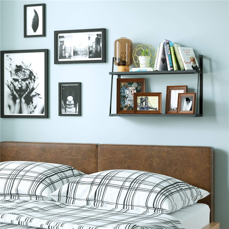 2-Tier Wall-Mounted Bookshelf for Bedroom