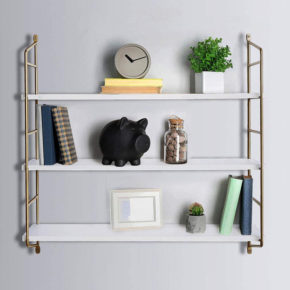 3-Tier Gold Adjustable Wall Mounted Shelf for Deco