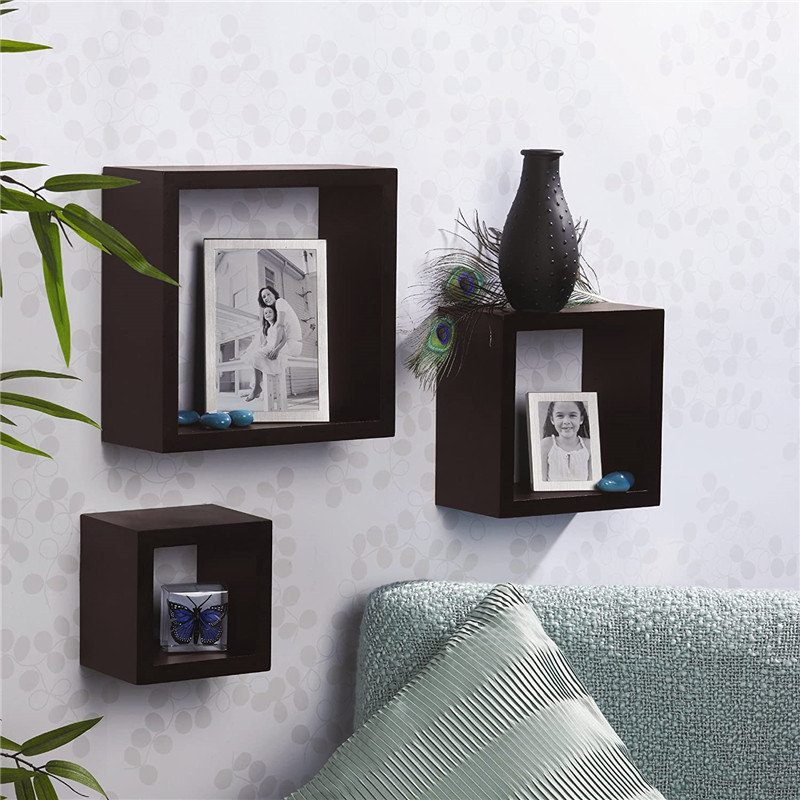 Set of 3 Black Cube Wall Shelves for Decor