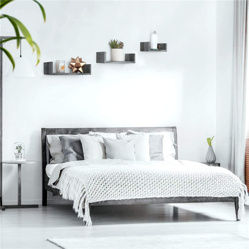 Set of 3 U Shaped Rustic Grey Floating Wall Shelves for Bedroom