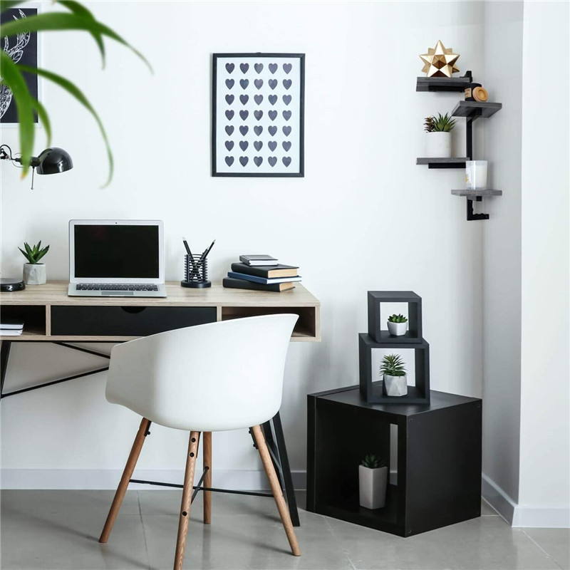 Grey Wall Mounted Corner Shelf with Four Arms for Study