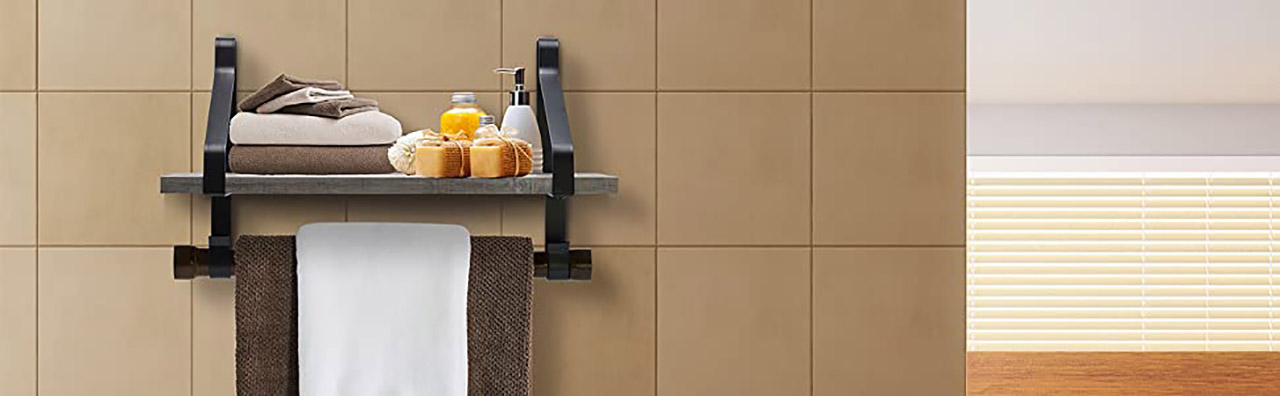 Rustic Grey Kitchen Wall Shelf with Hooks illustration-1