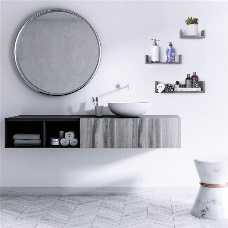 Set of 3 U Shaped Rustic Grey Floating Wall Shelves for Bathroom
